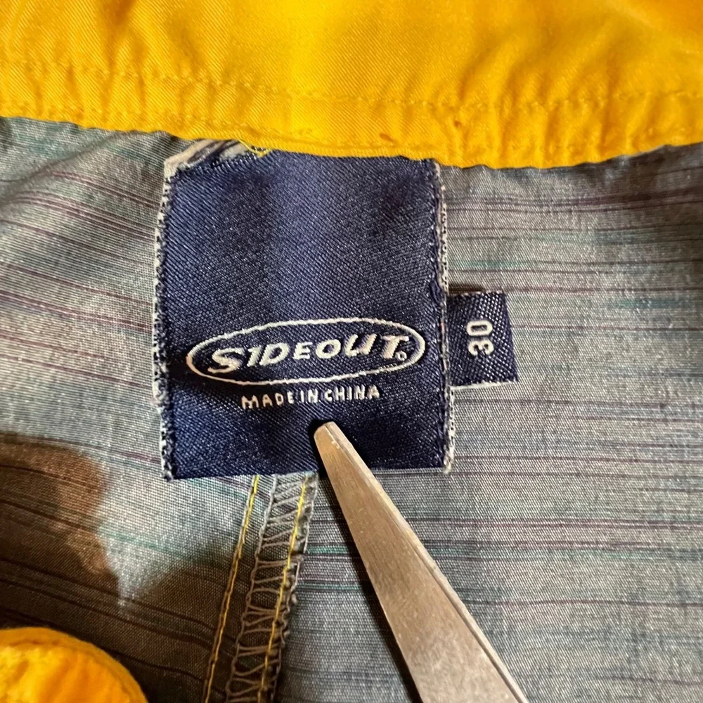 Sideout Mens Board Shorts Grey Yellow Trim Surf Swim Trunks Size 30 Wax Comb
